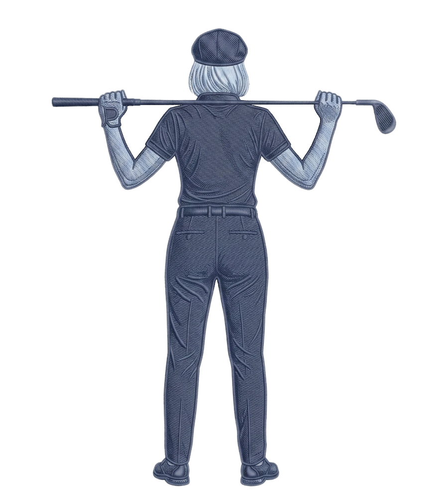 Illustration of a golfer resting a club across their shoulders